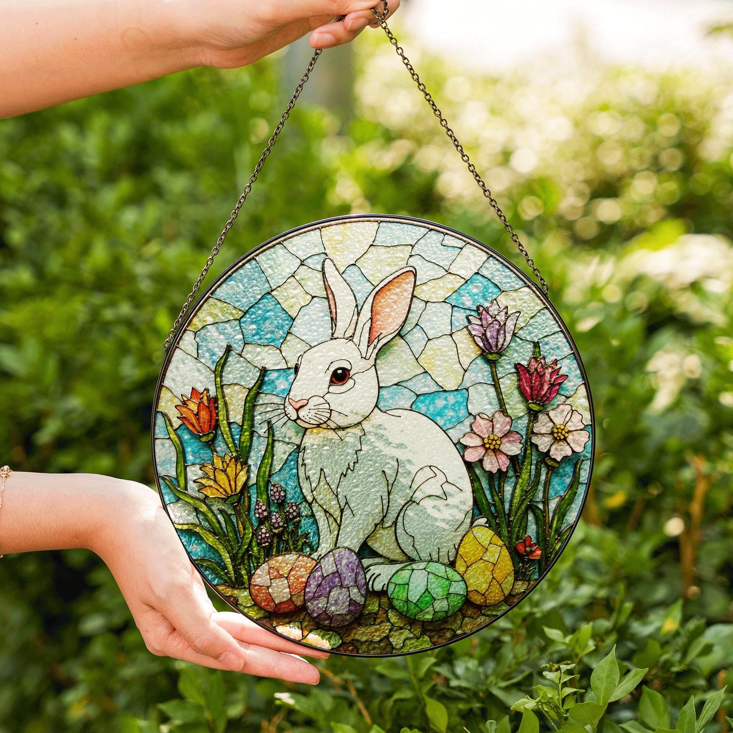 Stained Glass Bunny Suncatcher Easter Gift for Rabbit Lovers Window Decor