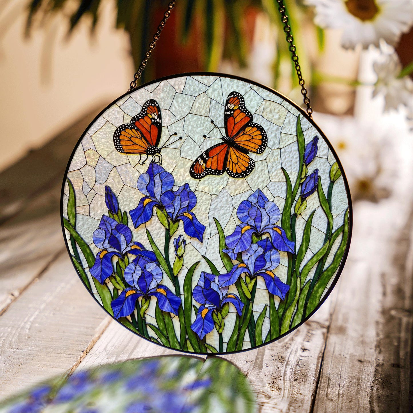 Butterfly Iris Stained Glass Suncatcher Window Decor Gift for Mom