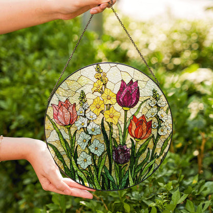 Stained Glass Tulip Floral Suncatcher Window Decor Gift for Mom Grandma