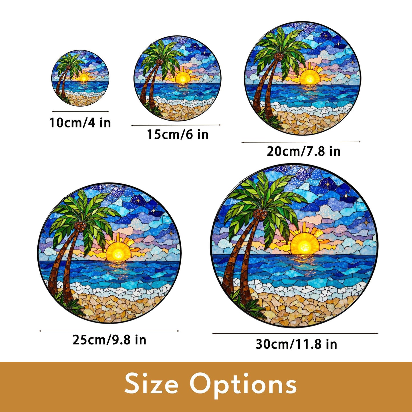 Beach Sunset Palm Tree Suncatcher Stained Glass Window Decor Gift for Mom Friend