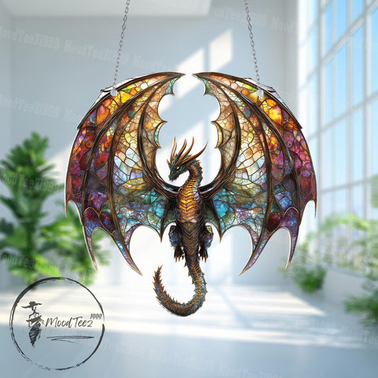Majestic Dragon Window Hanging, Fantasy Suncatcher, Gothic Home Decor, Acrylic Effect, Unique Gift for Dragon Lovers