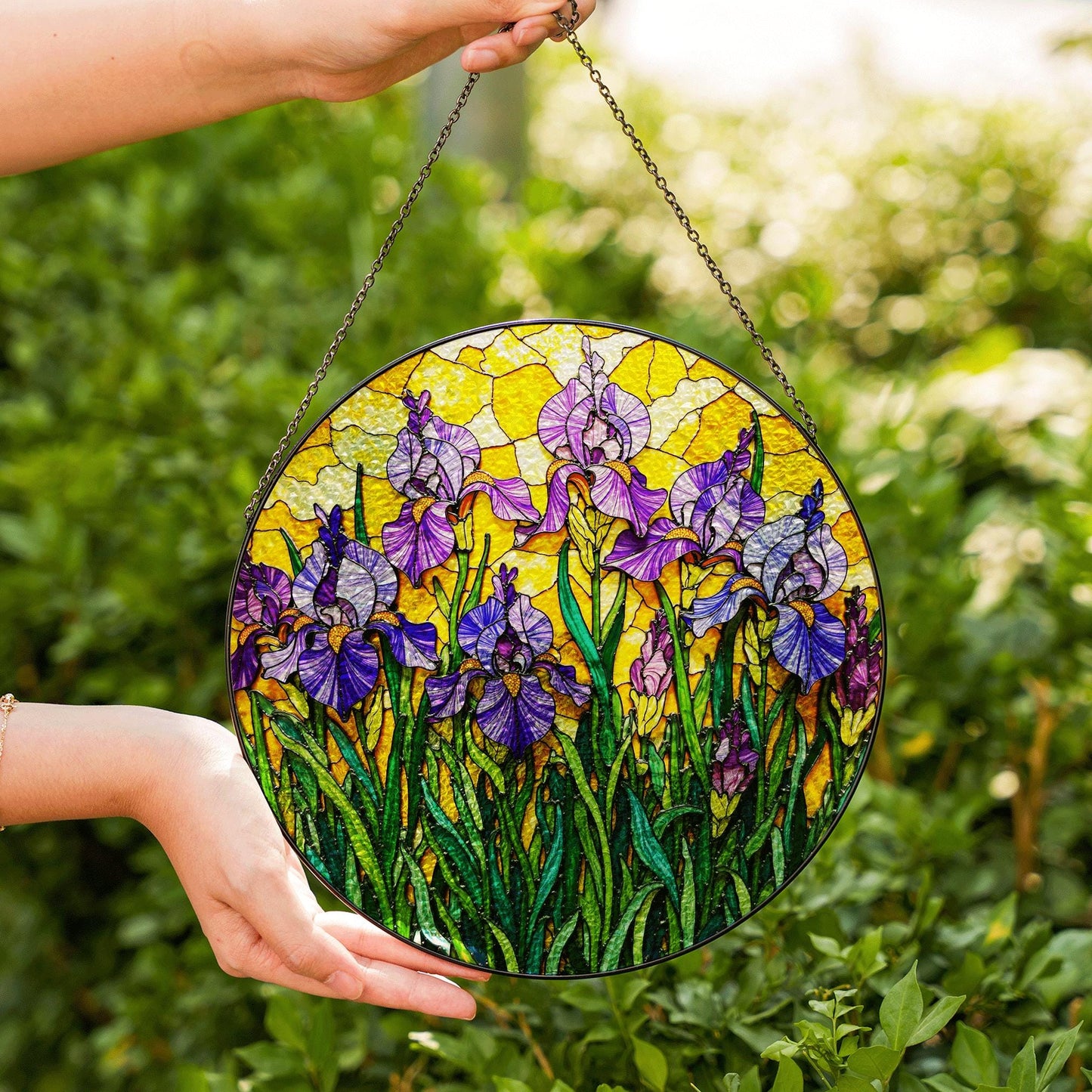 Stained Glass Iris Suncatcher Beautiful Flower Art for Home Garden Gifts for Her
