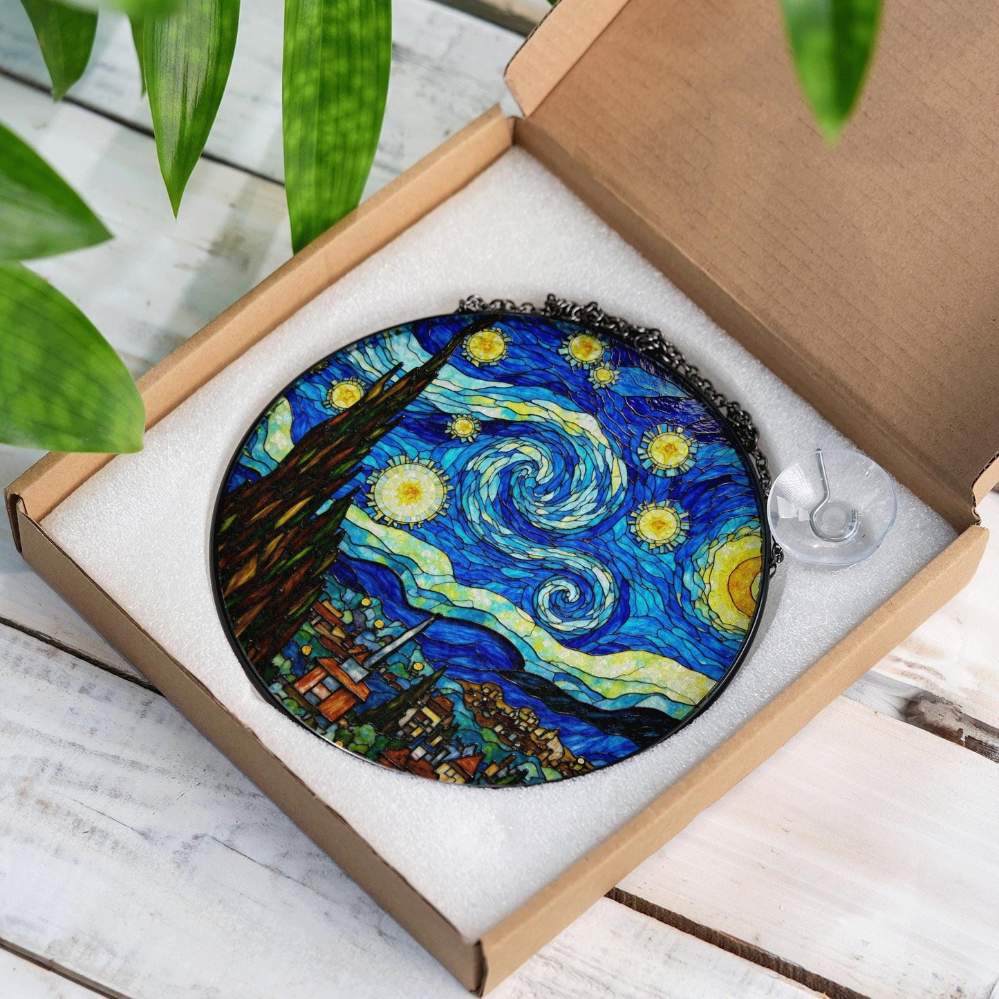 Stained Glass Starry Night Suncatcher Window Hanging Gift for Art Lovers