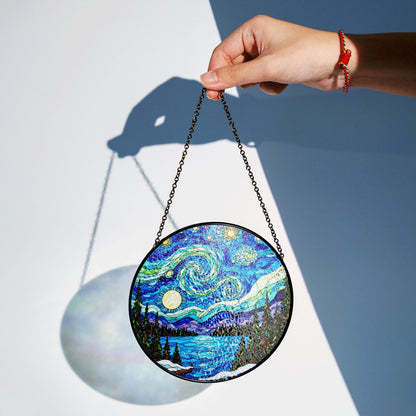 Starry Night Stained Glass Suncatcher Decorative Gift for Home Lovers
