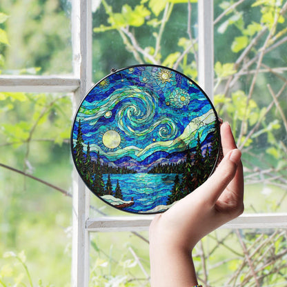 Starry Night Stained Glass Suncatcher Decorative Gift for Home Lovers