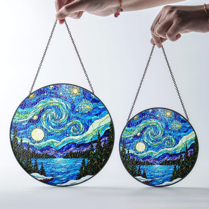 Starry Night Stained Glass Suncatcher Decorative Gift for Home Lovers