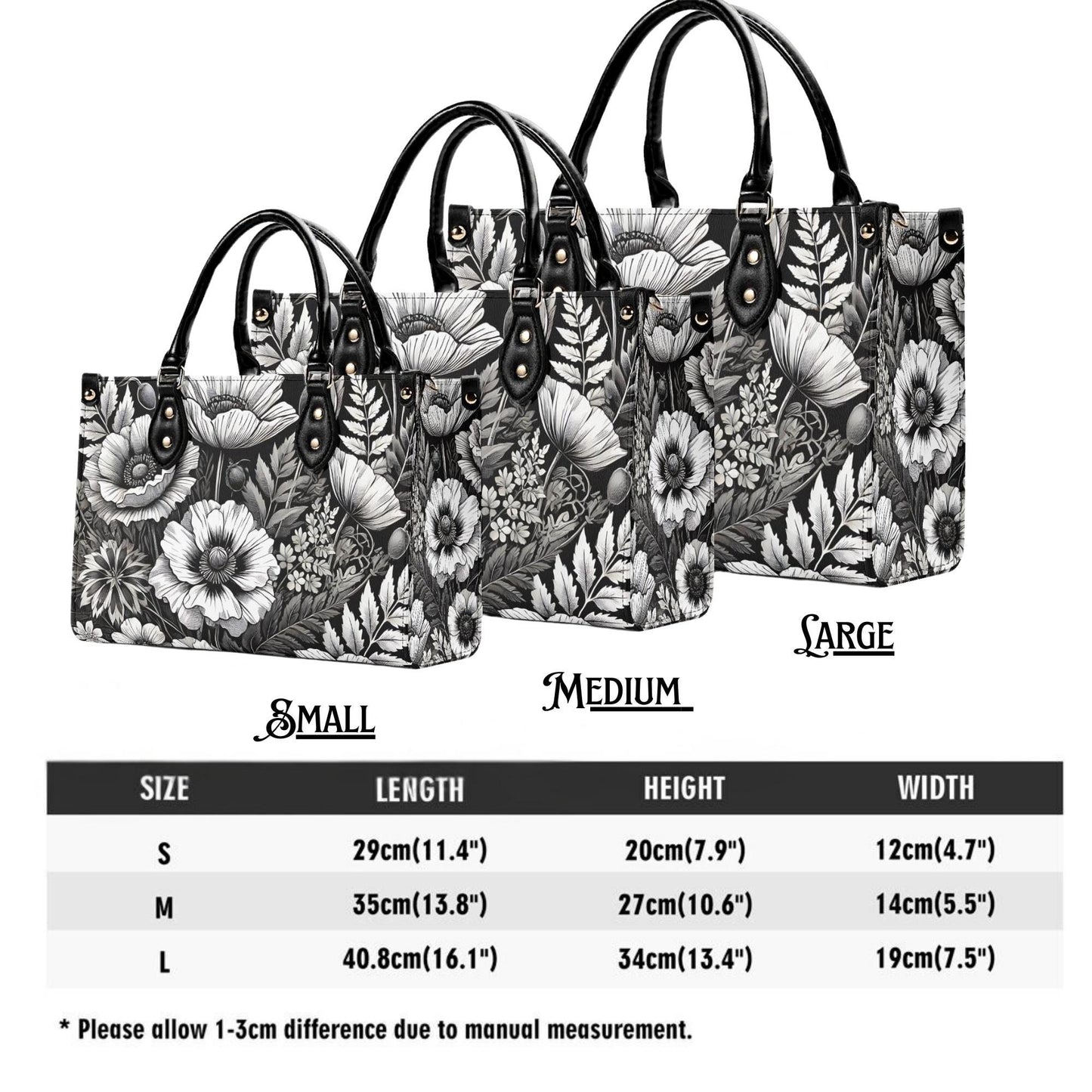 Inkwell Blooms- Trendy Handbag, Waterproof PU Leather Handbag, Top Handle Vegan Leather, High-quality Crossbody Bag, Shoulder bag