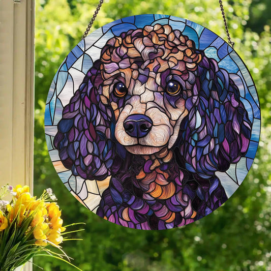 Black Poodle: Stained Glass Style Window Hanging