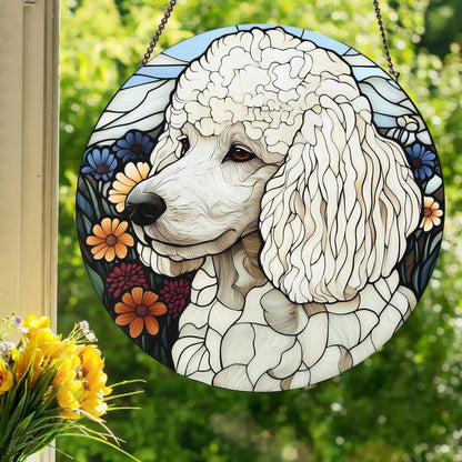 White Poodle: Stained Glass Style Window Hanging
