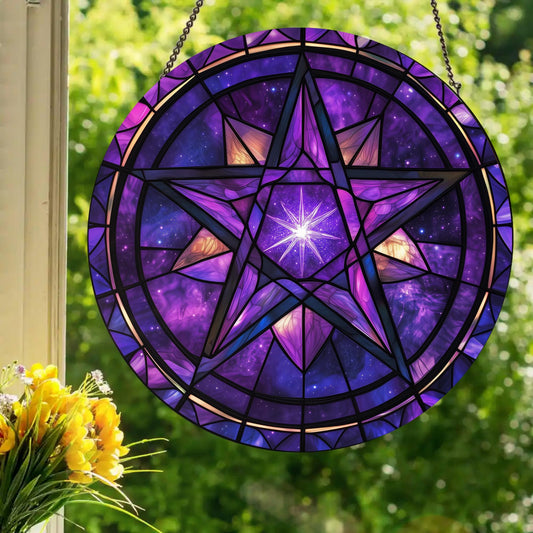 Purple Pentagram: Stained Glass Style Window Hanging