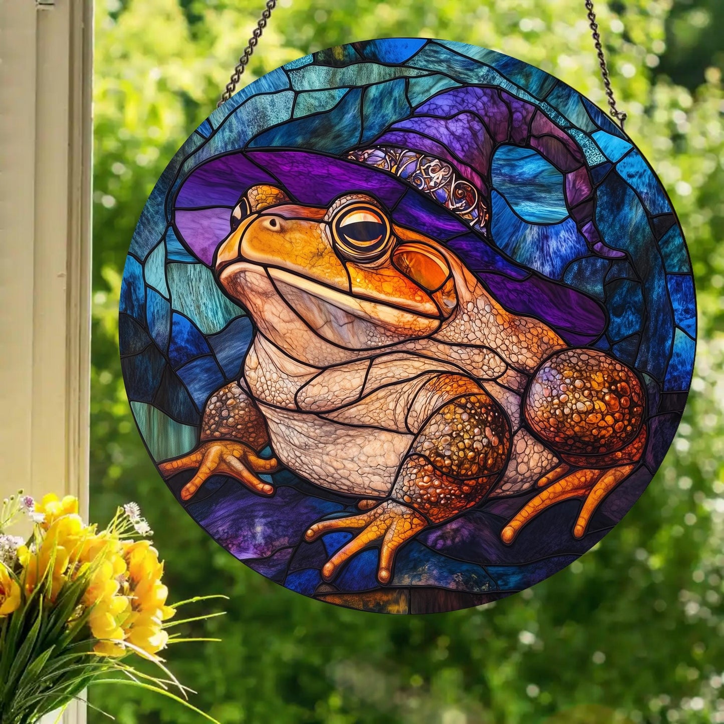 Witchy Toad: Stained Glass Style Window Hanging