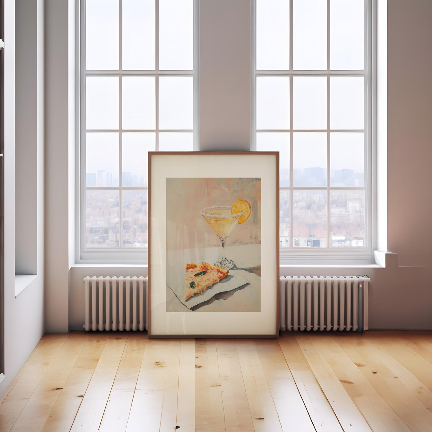 Martini with Slice of Pizza Art Print | Cute Quirky Whimsical | Cocktail Bar Cart Decor | Martini Wall Art | Trendy Home Wall Art | Food Art