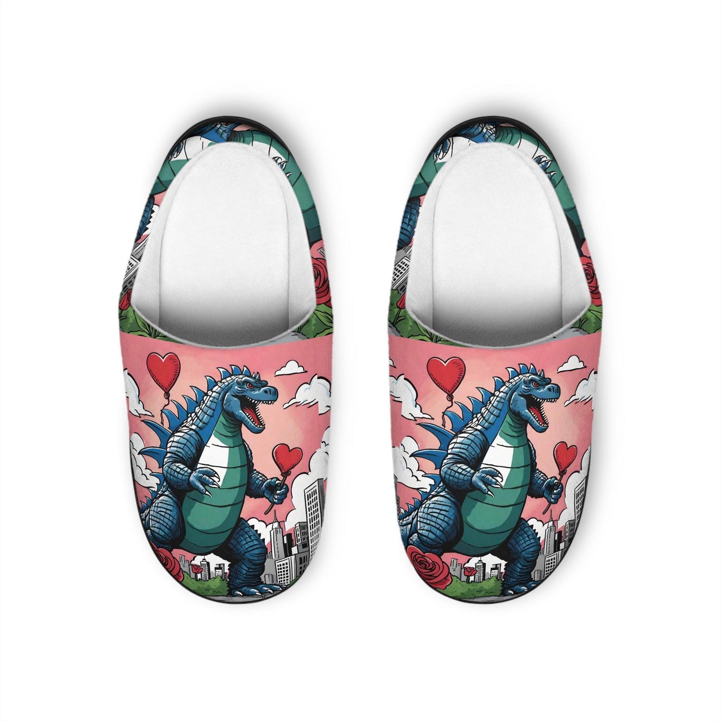 Godzilla Indoor Slippers, Cupid Godzilla Shoes, Romantic Anniversary Gift for Him, Valentines Gifts, Godzilla Art