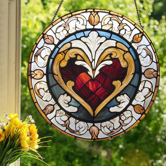 Regal Heart: Stained Glass Style Window Hanging