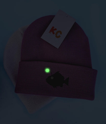 Cute Glow in the Dark Angler fish Embroidered Beanie - Free Delivery - More Colours - Glow Thread Dark Cool