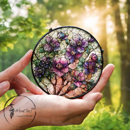 Handmade Stained Glass Violet Art, Purple Flower Sun Catcher, Floral Window Ornament, Unique Home Decor, Gift for Flower Lovers