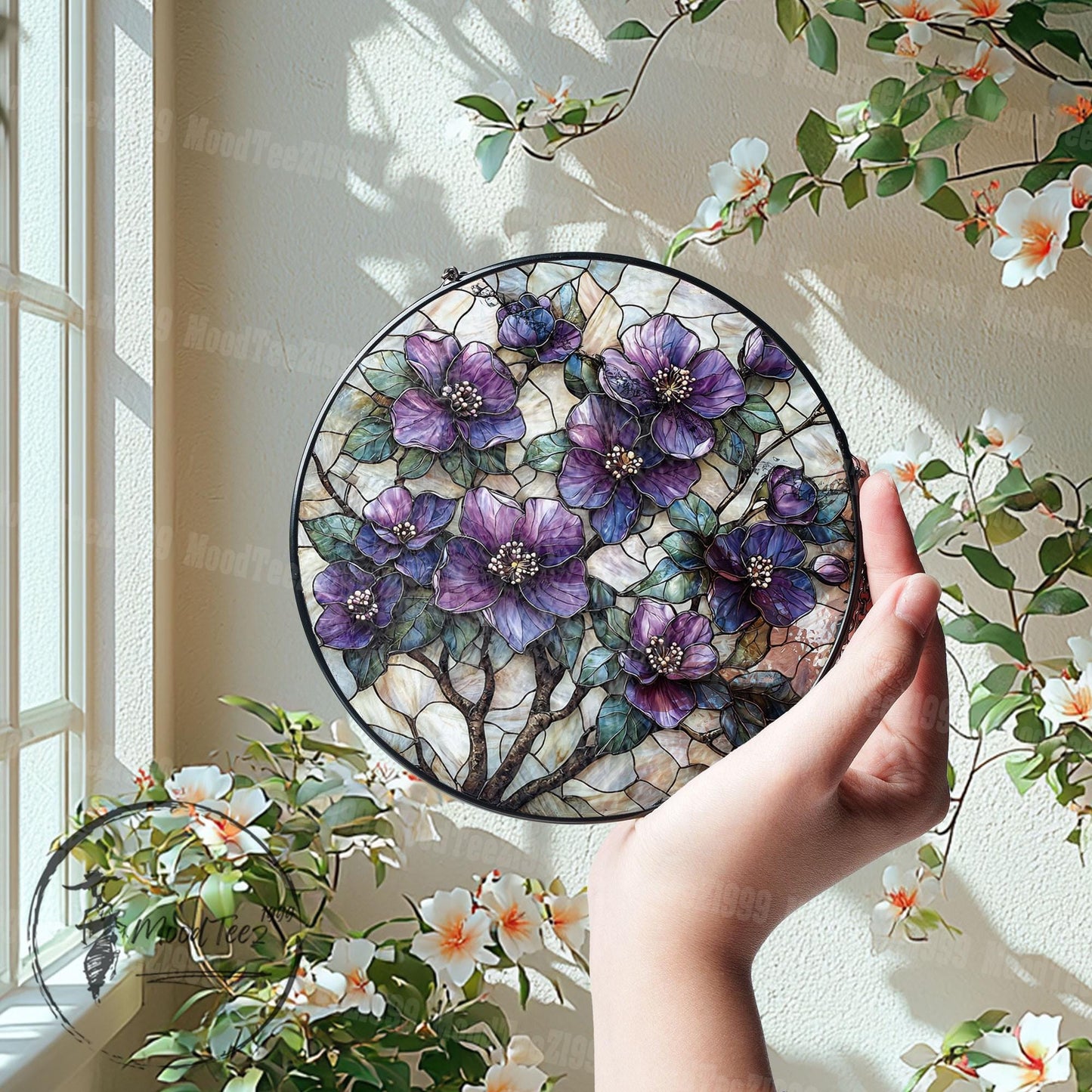 Handmade Stained Glass Violet Art, Purple Flower Sun Catcher, Floral Window Ornament, Unique Home Decor, Gift for Flower Lovers