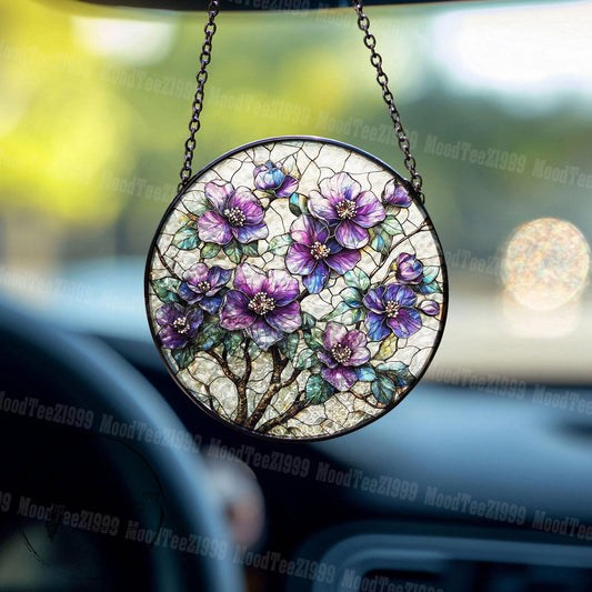Handmade Stained Glass Violet Art, Purple Flower Sun Catcher, Floral Window Ornament, Unique Home Decor, Gift for Flower Lovers