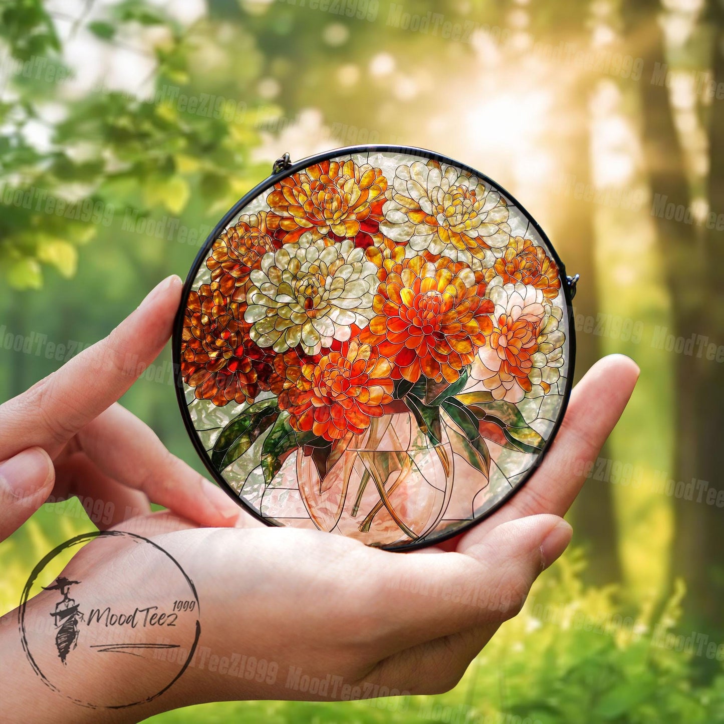 Marigold Art Stained Glass, Orange Flower Sun Catcher, Floral Window Ornament, Vibrant Home Decor, Gift for Flower Lovers, Limited Edition