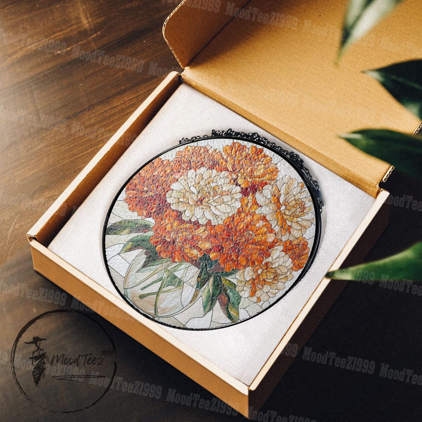 Marigold Art Stained Glass, Orange Flower Sun Catcher, Floral Window Ornament, Vibrant Home Decor, Gift for Flower Lovers, Limited Edition