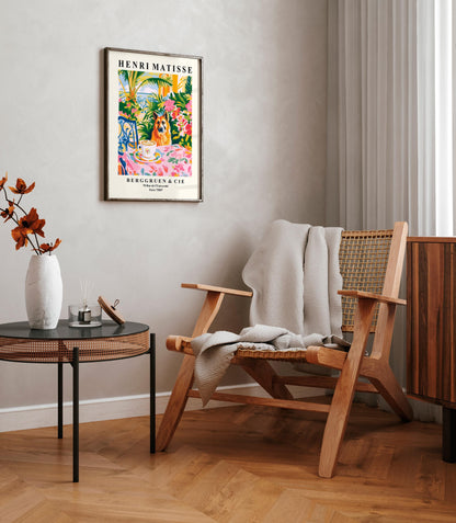 German Shepherd Dronking Coffee Art Print: Matisse Style Dopamine Decor