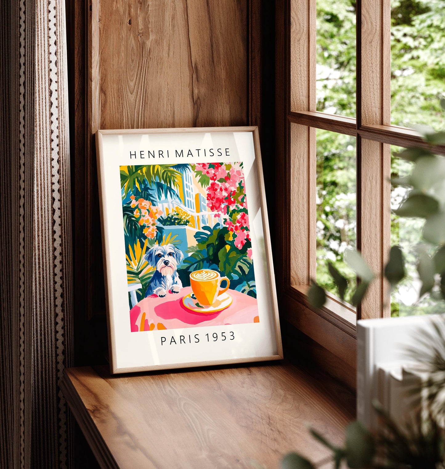 Schnauzer Coffee Print: Henri Matisse Style, Pink Kitchen Art