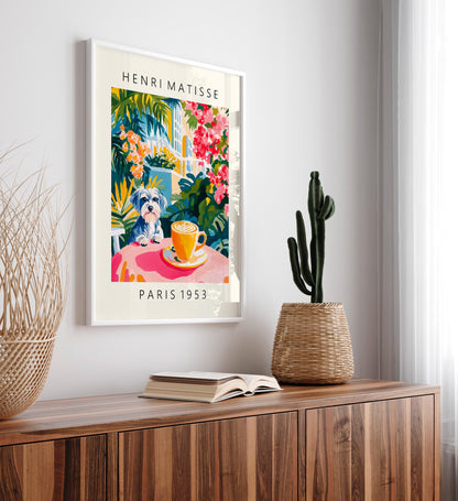 Schnauzer Coffee Print: Henri Matisse Style, Pink Kitchen Art