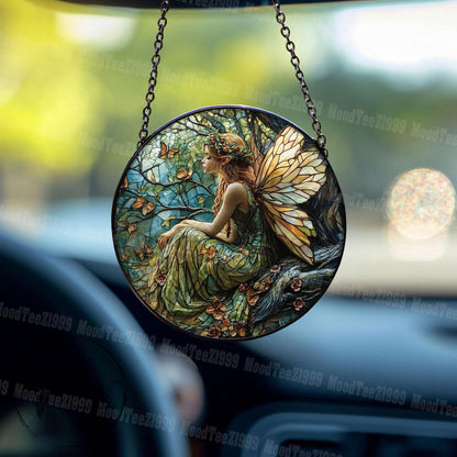 Fairy Stained Glass Window Hanging, Enchanting Nature Art, Fantasy Home Decor, Magical Fairy Art, Unique Gift for Fantasy Lovers