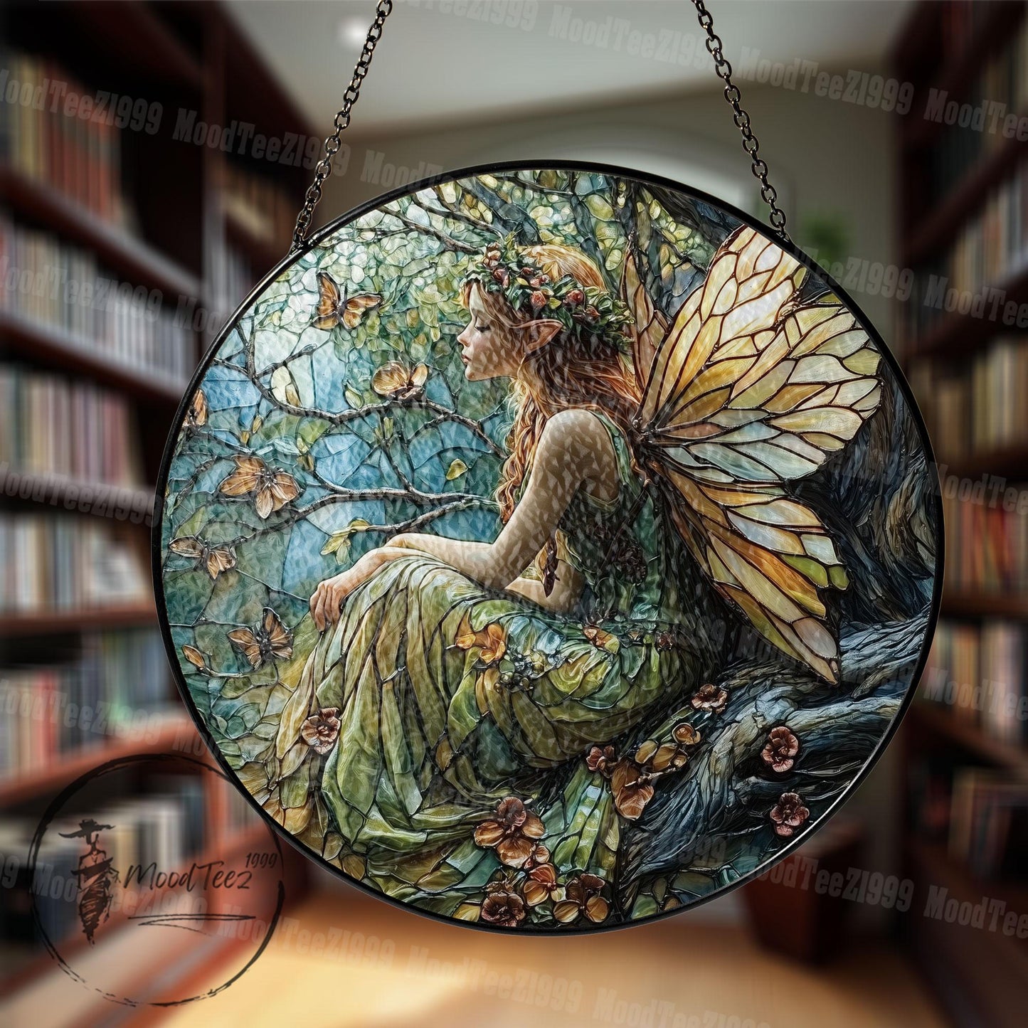 Fairy Stained Glass Window Hanging, Enchanting Nature Art, Fantasy Home Decor, Magical Fairy Art, Unique Gift for Fantasy Lovers