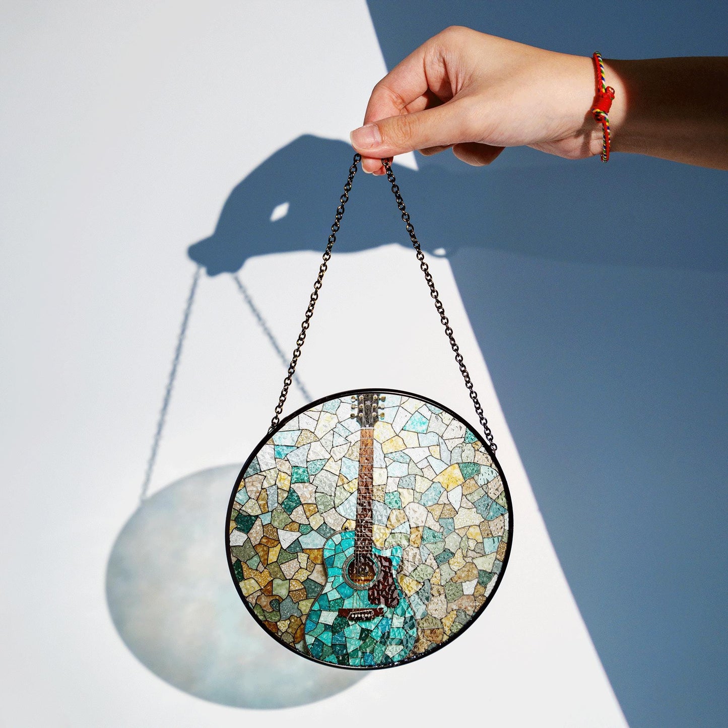 Stained Glass Guitar Suncatcher Handmade Window Decor Gift for Music Lovers