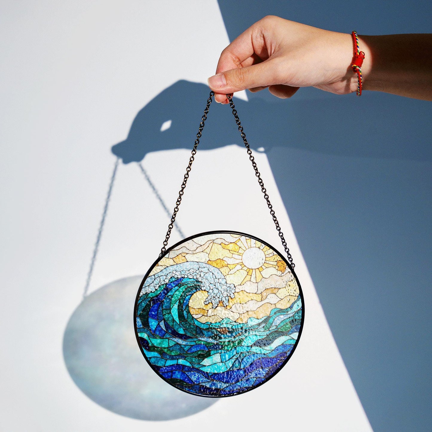 Ocean Wave Stained Glass Suncatcher Window Hanging Gift for Beach Lovers