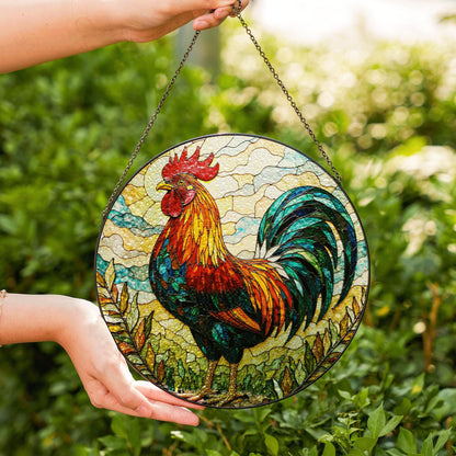 Rooster Stained Glass Suncatcher Window Hanging Gift for Farmers Nature Lovers