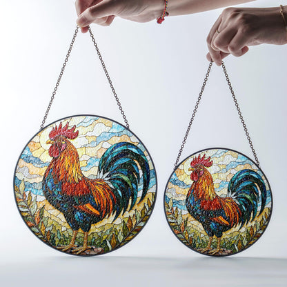 Rooster Stained Glass Suncatcher Window Hanging Gift for Farmers Nature Lovers