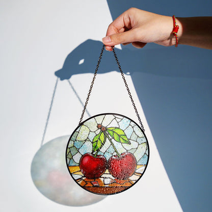 Cherry Stained Glass Suncatcher Window Hanging Gift for Mom Birthday