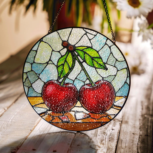 Cherry Stained Glass Suncatcher Window Hanging Gift for Mom Birthday