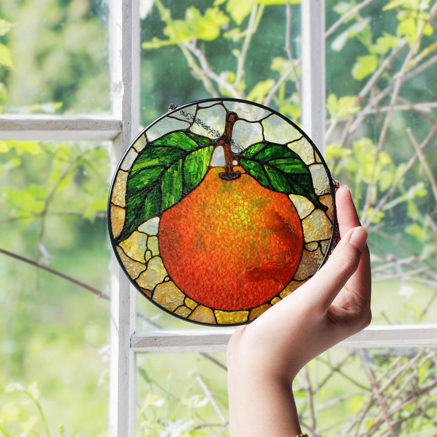 Orange Fruit Stained Glass Suncatcher Window Hanging Gift for Mom Dad Friend