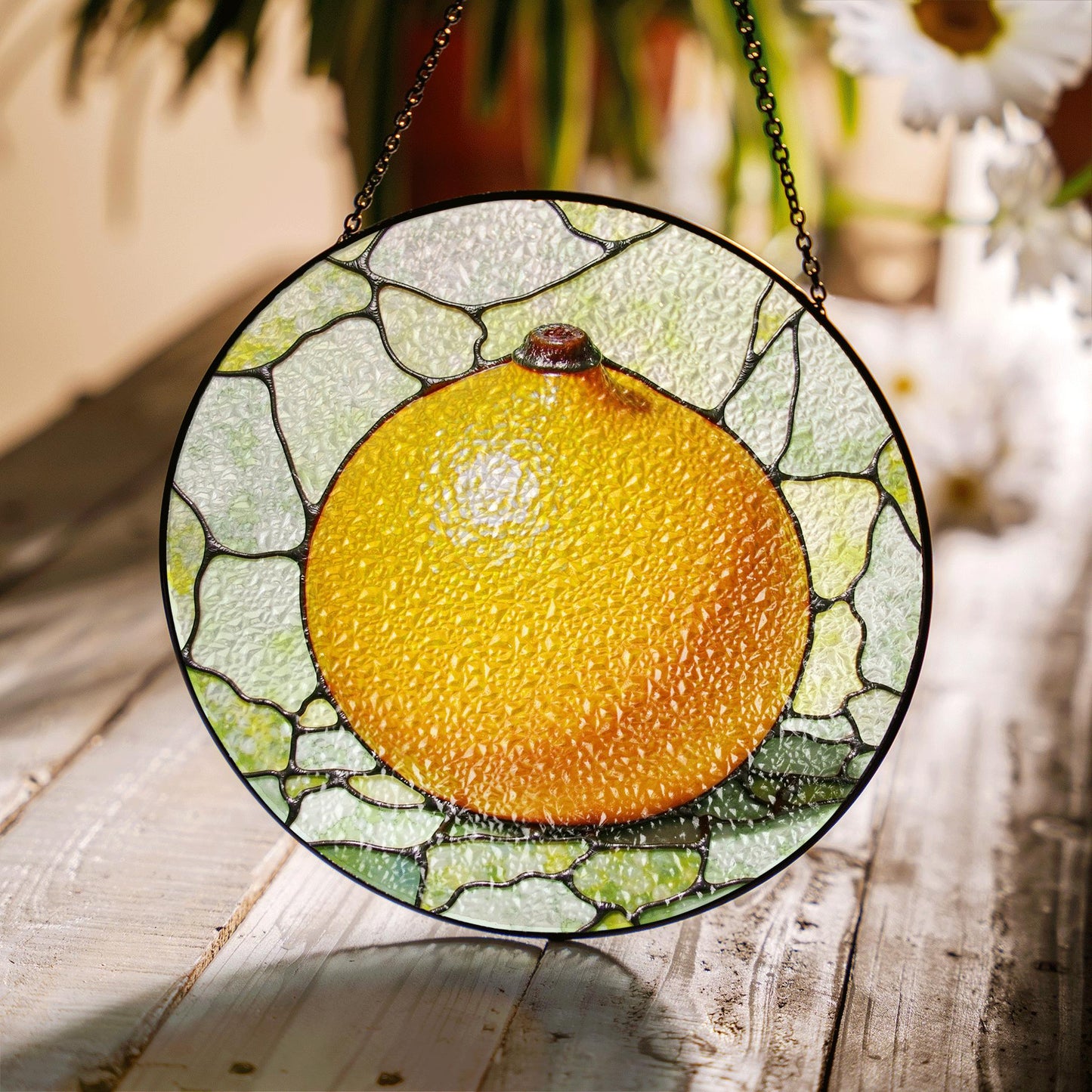 Orange Stained Glass Suncatcher Citrus Window Decor Gift for Nature Lovers