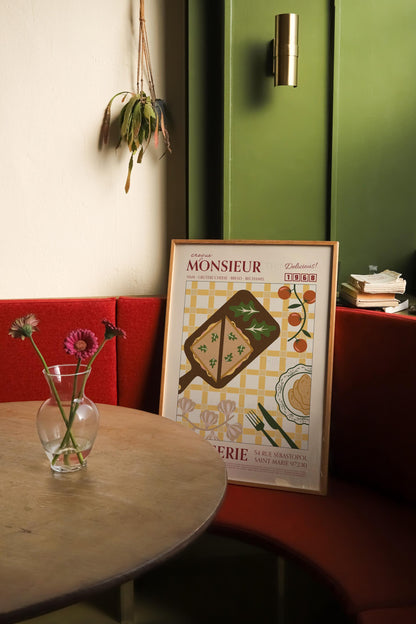 Croque Monsieur Poster, Kitchen Art, Kitchen Poster, Kitchen Print, Food Print, Modern Kitchen Decor, Retro Poster, Coffee Poster