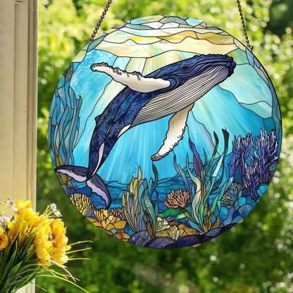 Sunlight Humpback: Stained Glass Style Window Hanging