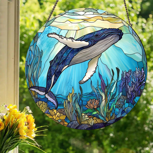 Sunlight Humpback: Stained Glass Style Window Hanging