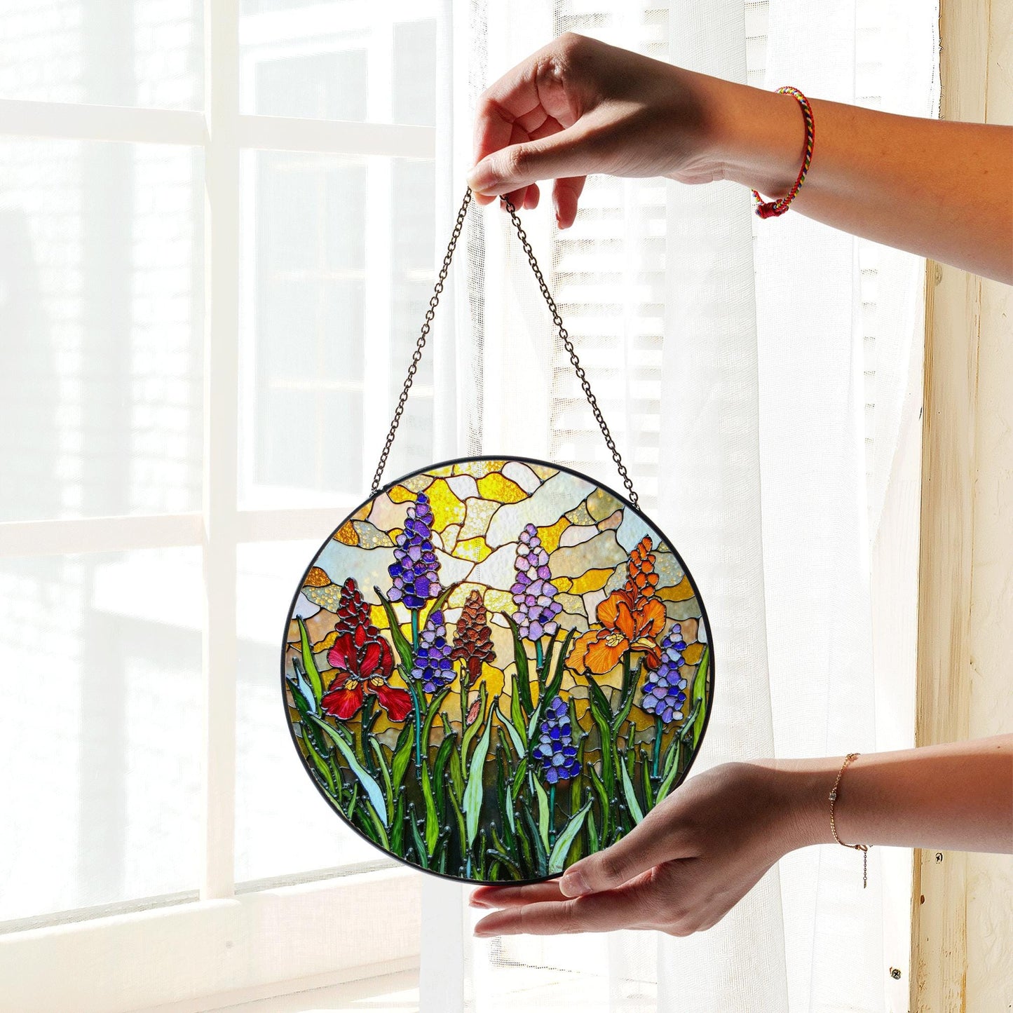 Stained Glass Flower Suncatcher Handmade Window Decor Gift for Mom Friend