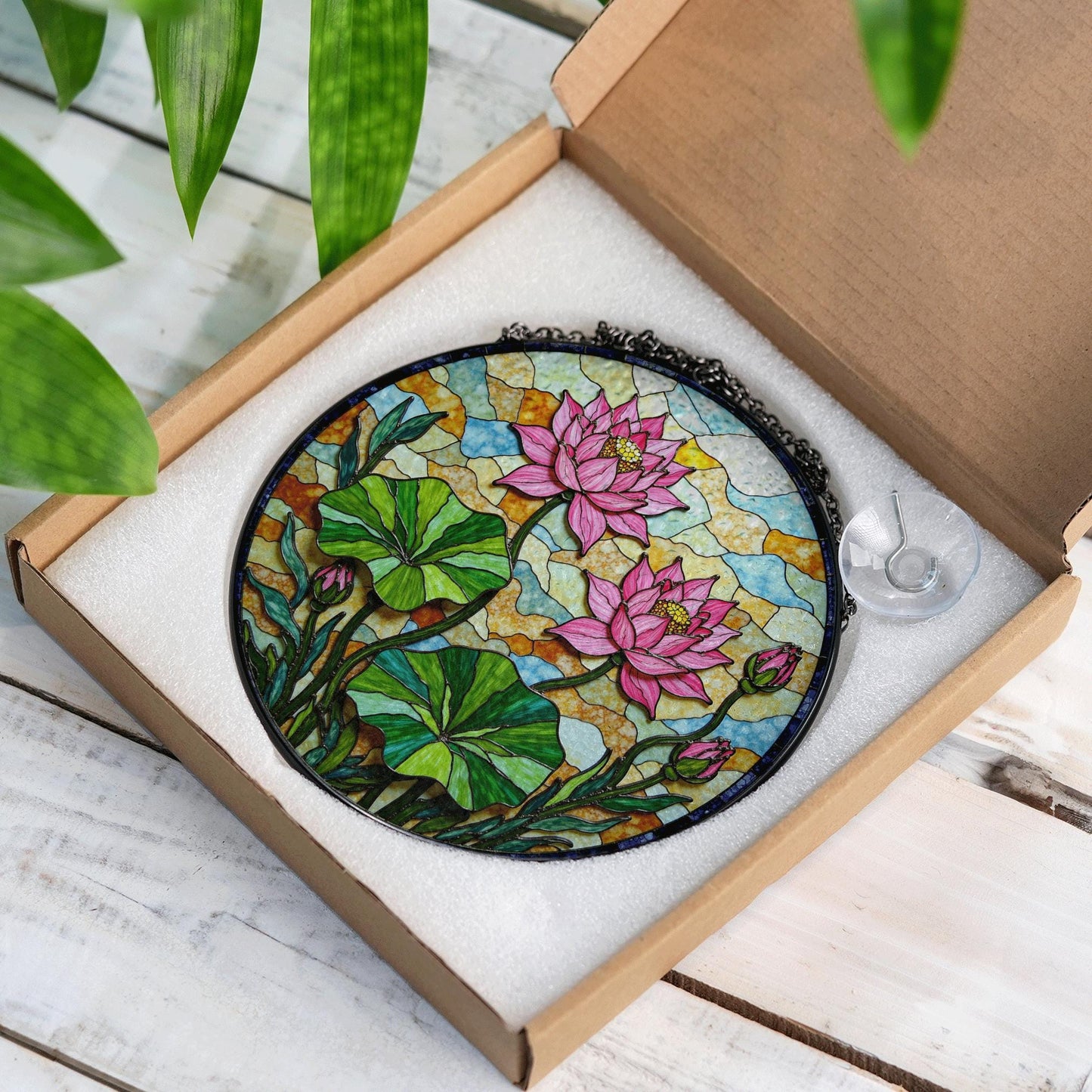 Lotus Flower Stained Glass Suncatcher Window Decor Gift for Mom Friend