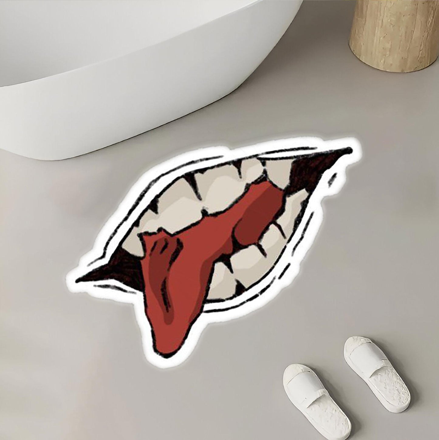 Edgy Open Mouth Floor Rug with Protruding Tongue Design Polyester Rug
