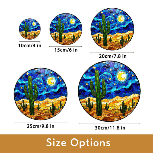 Desert Cactus Stained Glass Suncatcher Window Hanging Gift for Nature Lovers