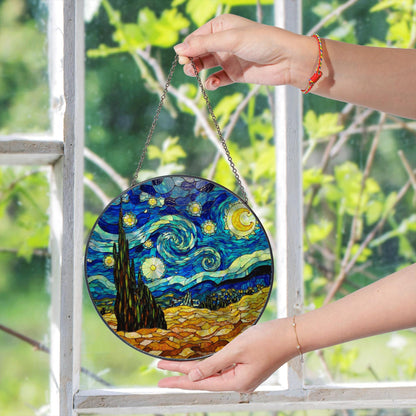 Starry Night Stained Glass Suncatcher Window Decor Gift for Art Lovers