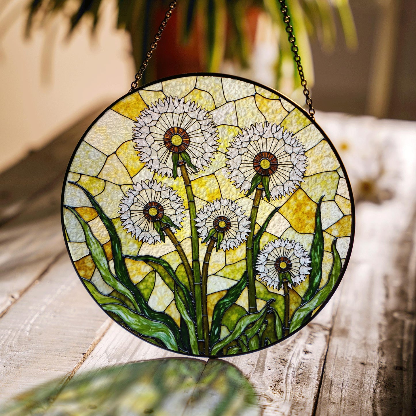 Dandelion Stained Glass Suncatcher Window Decor Gift for Nature Lovers