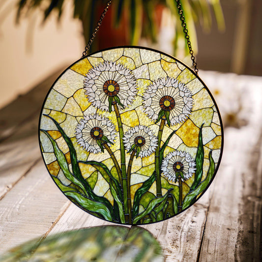 Dandelion Stained Glass Suncatcher Window Decor Gift for Nature Lovers