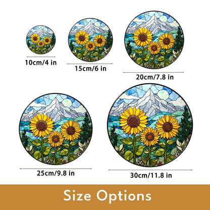 Sunflower Stained Glass Suncatcher Mountain Art Window Hanging Gift for Nature Lovers