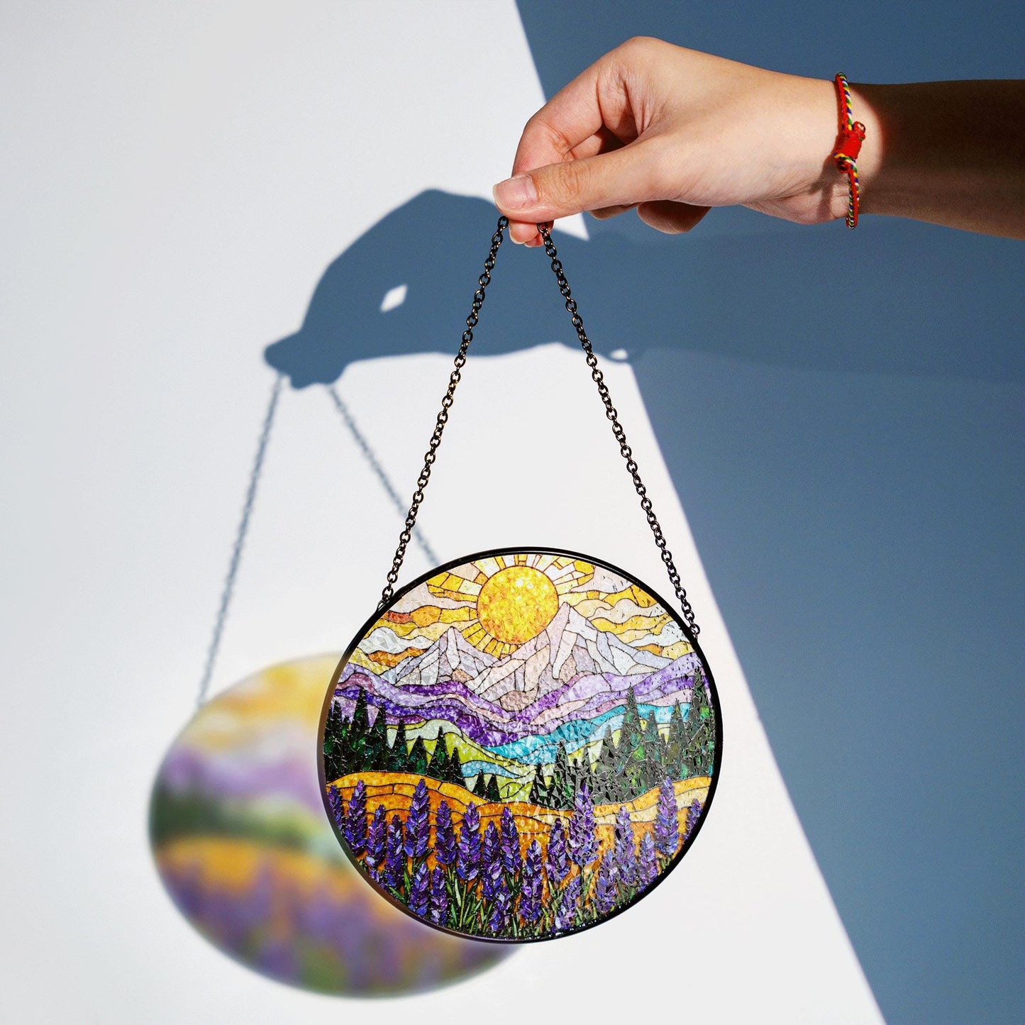 Mountain Sun Suncatcher Stained Glass Window Hanging Gift for Nature Lovers