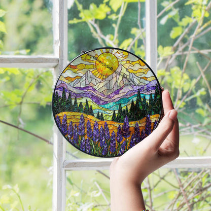 Mountain Sun Suncatcher Stained Glass Window Hanging Gift for Nature Lovers
